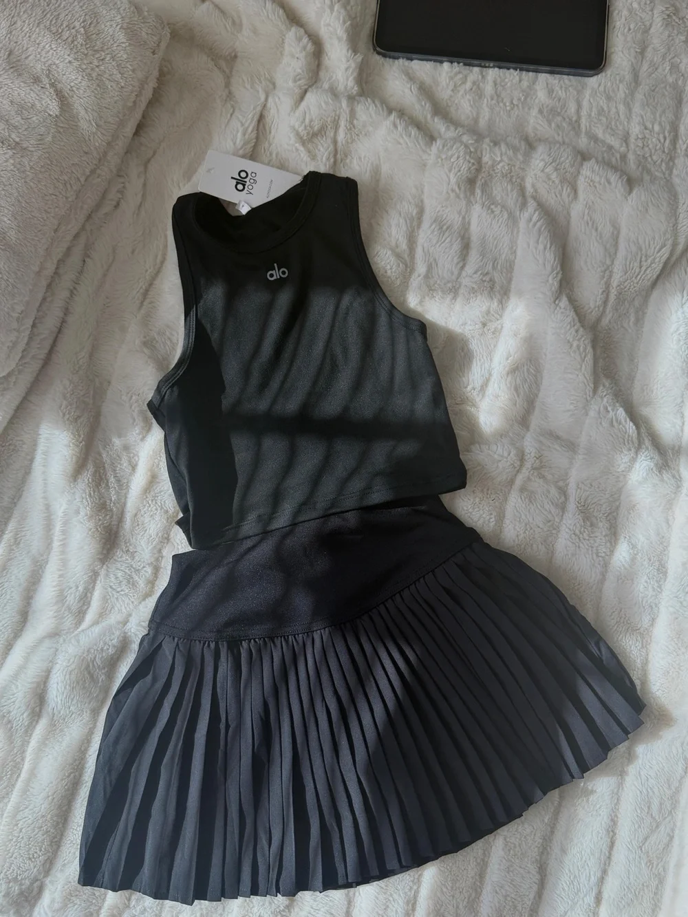 ALO Yoga Black Pleated Mini Skirt